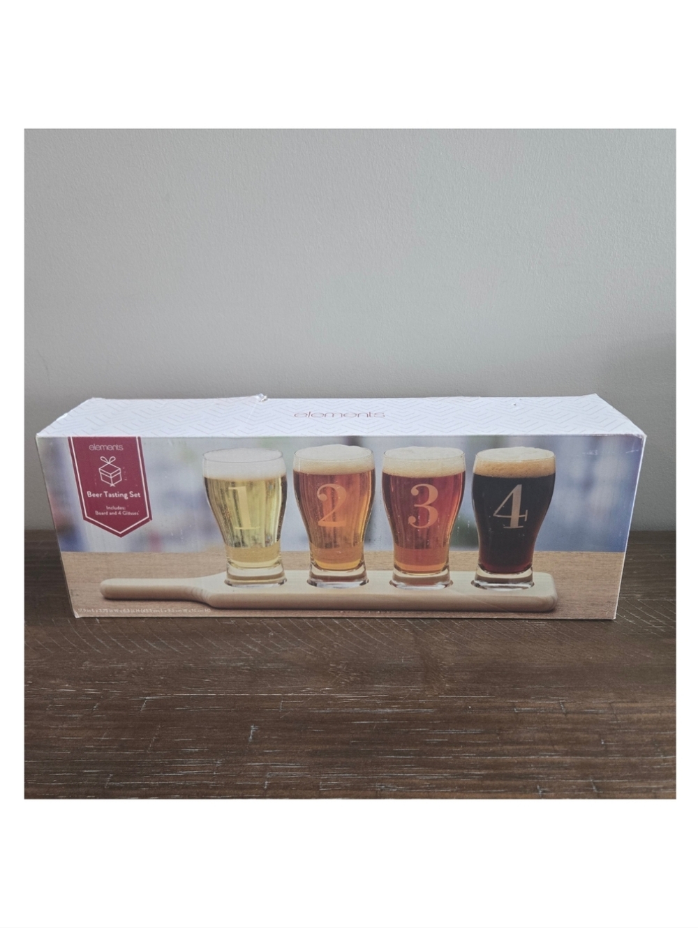 Beer Tasting Flight Set with Numbered Glasses and Paddle - Natural Wood